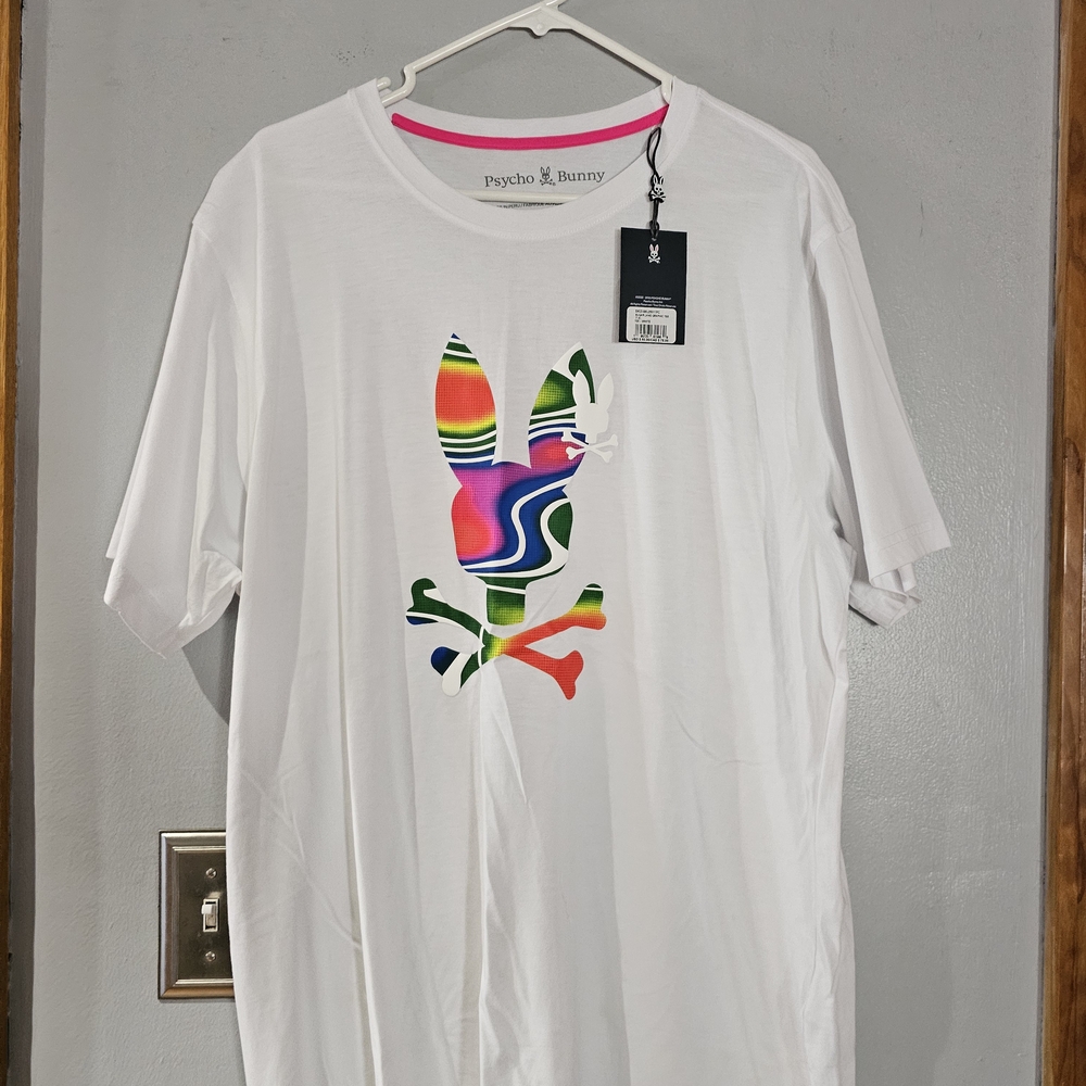 Psycho Bunny Men's White Tee with Colorful Graphic